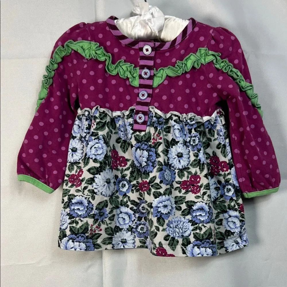 Matilda Jane New Trails purple polka dot and floral tunic size 6-12 months Pit